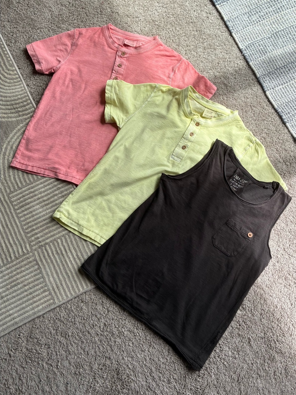 Zara Boys Kids Short Sleeve Henley & Tank Trio - Pink, Lime Green, Black